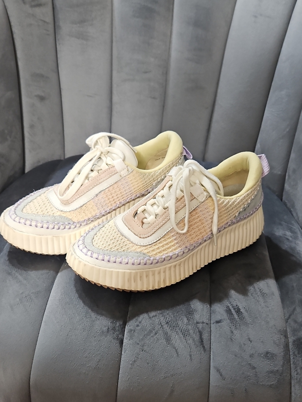 Dolce Vita Cream and Lavender Woven Platform Sneakers